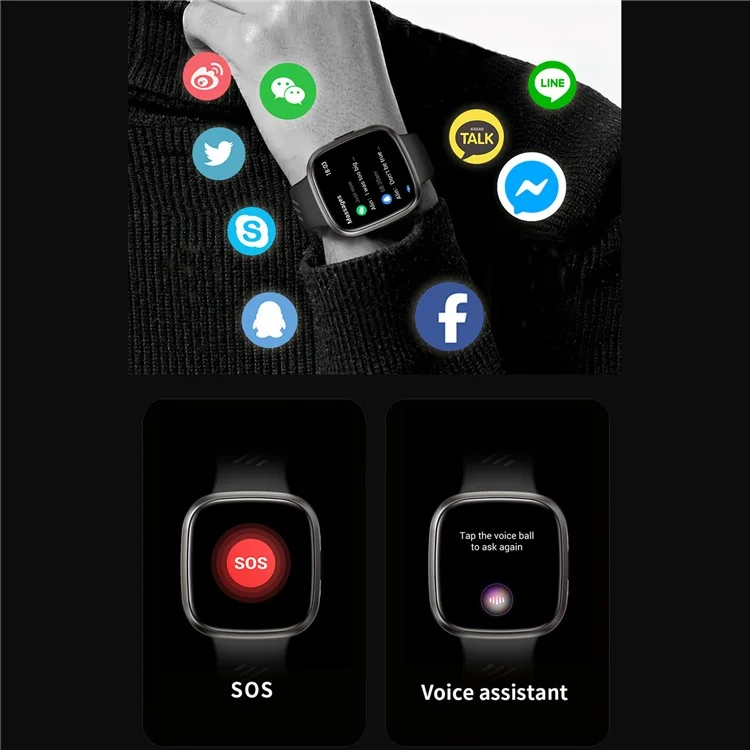 HT31 1,72 Zoll IPS-Bildschirm Bluetooth-Anruf Smartwatch Gesundheitsmonitor mit UV-Taschenlampe - Schwarz
