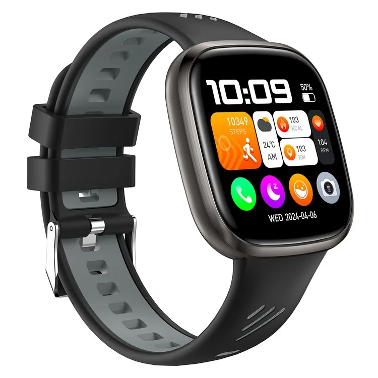 HT31 1,72 Zoll IPS-Bildschirm Bluetooth-Anruf Smartwatch Gesundheitsmonitor mit UV-Taschenlampe - Schwarz