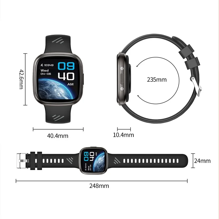 HT31 1,72 Zoll IPS-Bildschirm Bluetooth-Anruf Smartwatch Gesundheitsmonitor mit UV-Taschenlampe - Schwarz