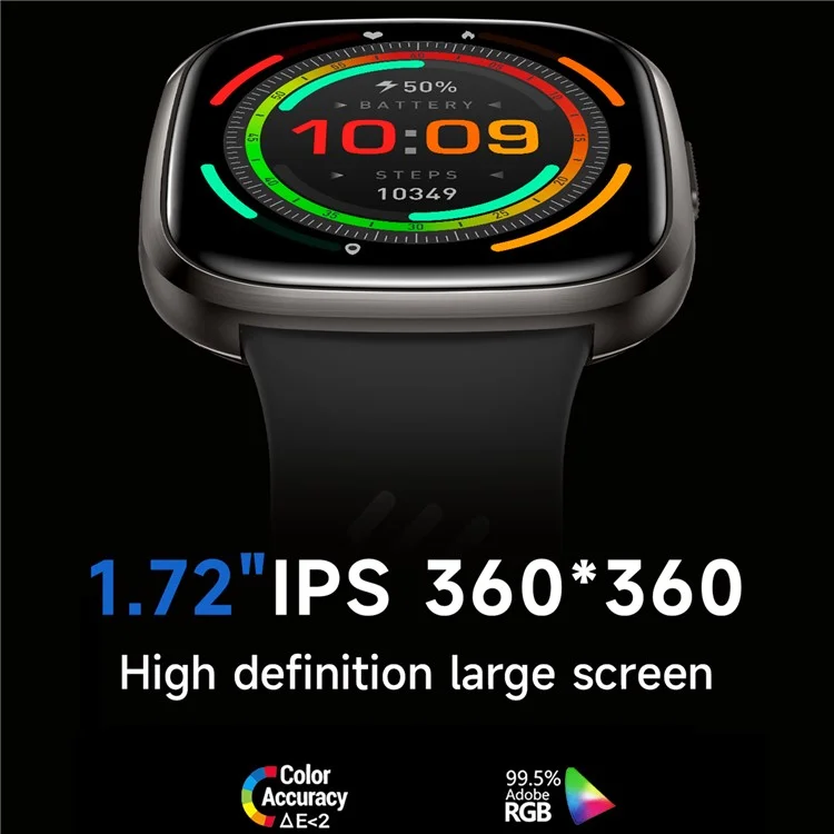 HT31 1,72 Zoll IPS-Bildschirm Bluetooth-Anruf Smartwatch Gesundheitsmonitor mit UV-Taschenlampe - Schwarz