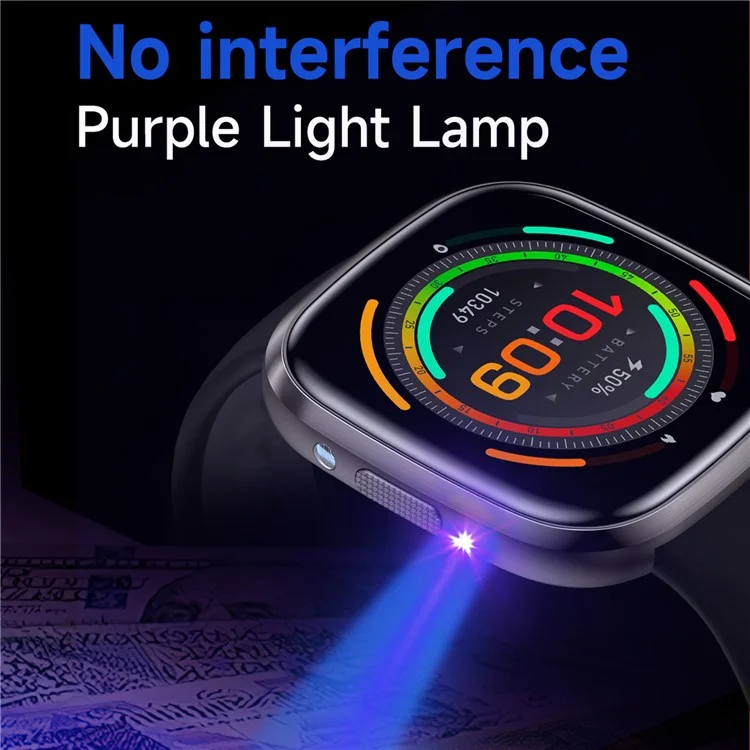 HT31 1,72 Zoll IPS-Bildschirm Bluetooth-Anruf Smartwatch Gesundheitsmonitor mit UV-Taschenlampe - Schwarz