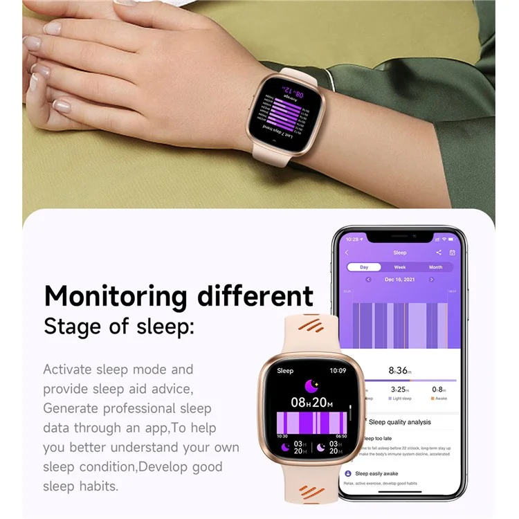 HT31 1,72 Zoll IPS-Bildschirm Bluetooth-Anruf Smartwatch Gesundheitsmonitor mit UV-Taschenlampe - Schwarz