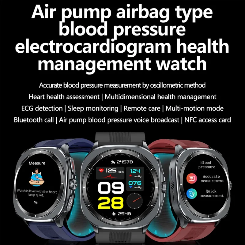 TK65 1.43 Inch ECG Blood Pressure Monitor Bluetooth-compatible Call Smart Watch Support NFC Access Control - Blue