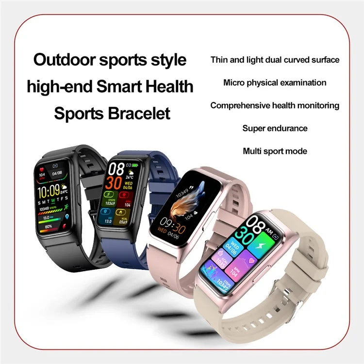 TK75 1.47 Inch Smart Bracelet Heart Rate Blood Oxygen Body Temperature Monitor Fitness Tracker - Black
