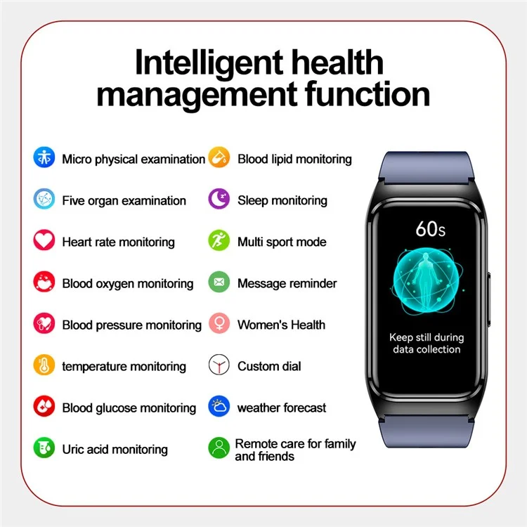 TK75 1.47 Inch Smart Bracelet Heart Rate Blood Oxygen Body Temperature Monitor Fitness Tracker - Black