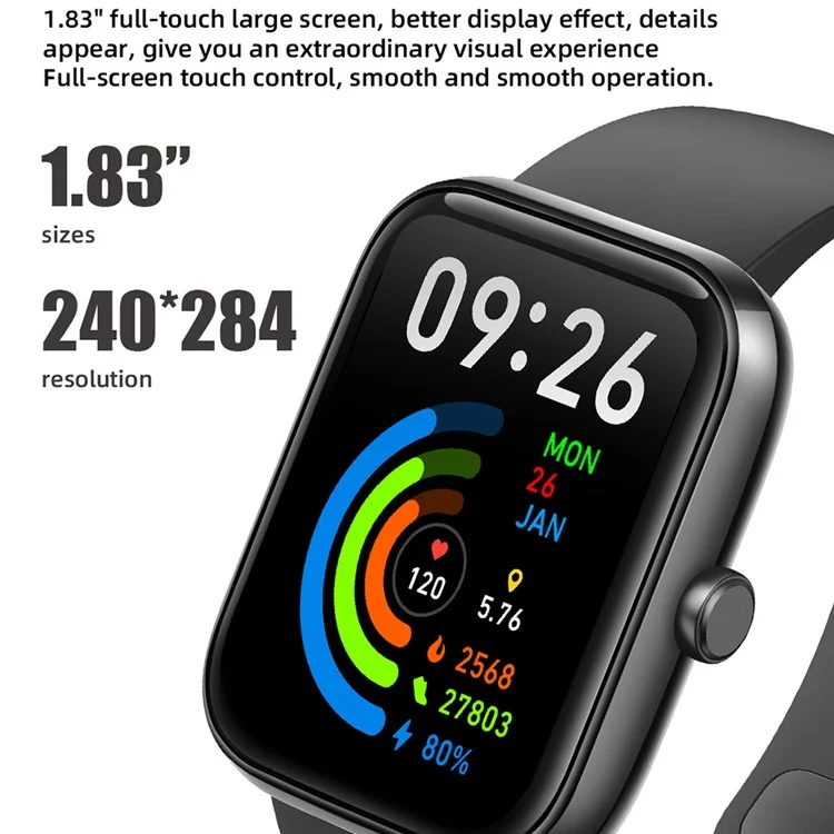 IDW25 1.83 Inch Smart Watch Bluetooth-compatible Calling Multi Sport Modes for Fitness Tracking  /  Health Monitoring - Black