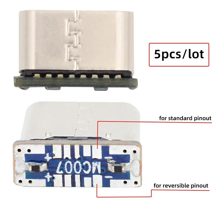 CN-037 5 Pezzi Connettore Femmina Type C Saldabile Fai-da-Te, Sostituzione del Connettore Femmina Micro-USB 5 Pin SMT DC 5V