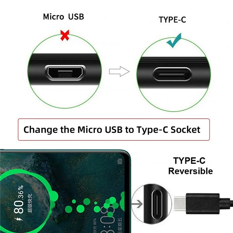 CN-037 5 Pezzi Connettore Femmina Type C Saldabile Fai-da-Te, Sostituzione del Connettore Femmina Micro-USB 5 Pin SMT DC 5V