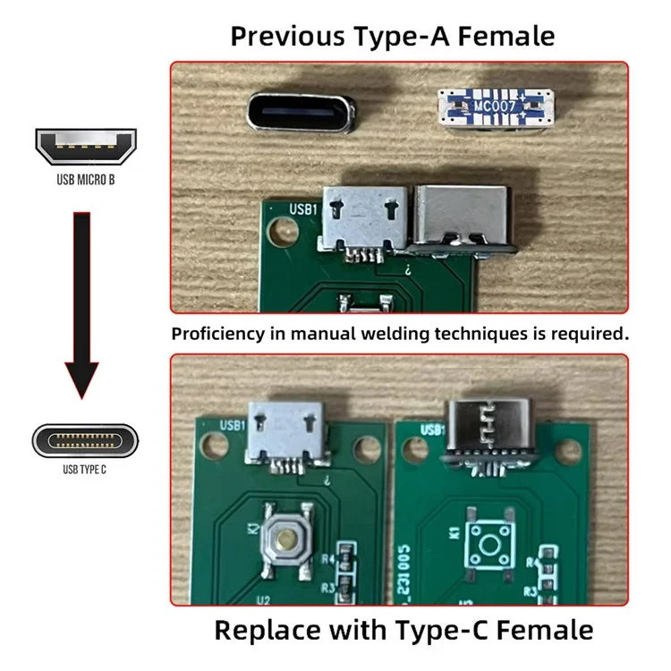 CN-037 5 Pezzi Connettore Femmina Type C Saldabile Fai-da-Te, Sostituzione del Connettore Femmina Micro-USB 5 Pin SMT DC 5V