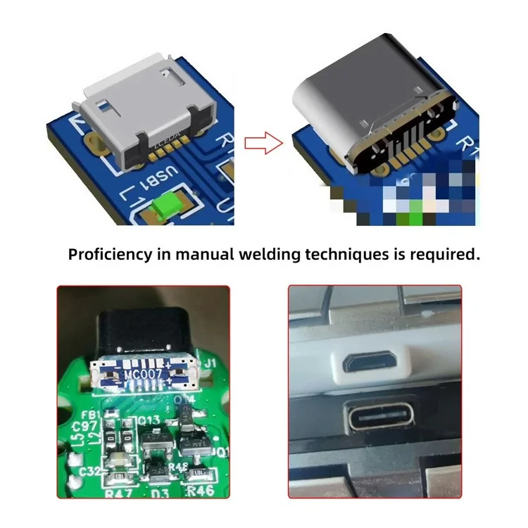 CN-037 5 Pezzi Connettore Femmina Type C Saldabile Fai-da-Te, Sostituzione del Connettore Femmina Micro-USB 5 Pin SMT DC 5V