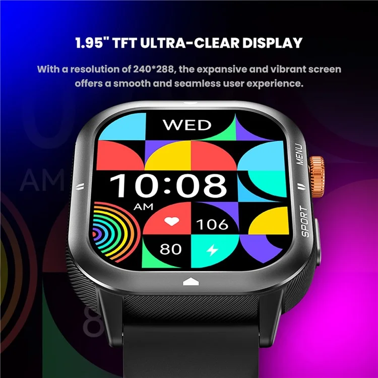 C30 Multifunction Smart Watch 1.95 Inch Large Screen 1ATM Waterproof Pedometer for Men Women Fitness Tracker - Black