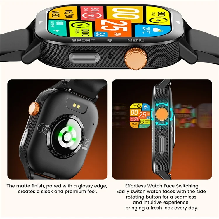 C30 Multifunction Smart Watch 1.95 Inch Large Screen 1ATM Waterproof Pedometer for Men Women Fitness Tracker - Black