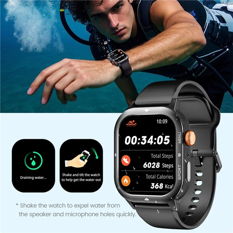 C30 Multifunction Smart Watch 1.95 Inch Large Screen 1ATM Waterproof Pedometer for Men Women Fitness Tracker - Black