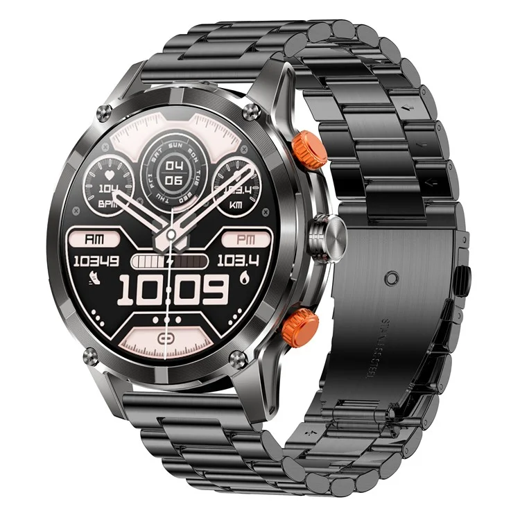 CF55 Steel Strap Men Smart Watch Heart Rate Monitor Waterproof Bluetooth-compatible Call Outdoor Sports Bracelet - Black