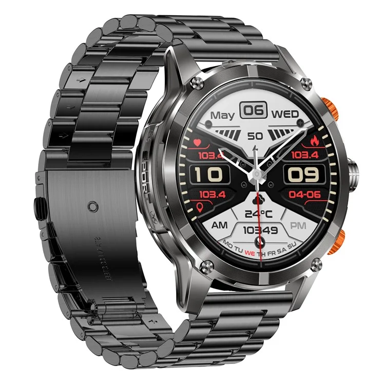 CF55 Steel Strap Men Smart Watch Heart Rate Monitor Waterproof Bluetooth-compatible Call Outdoor Sports Bracelet - Black