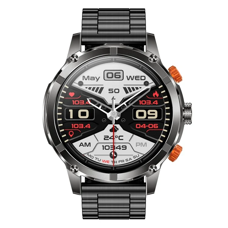 CF55 Steel Strap Men Smart Watch Heart Rate Monitor Waterproof Bluetooth-compatible Call Outdoor Sports Bracelet - Black