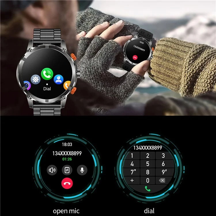 CF55 Steel Strap Men Smart Watch Heart Rate Monitor Waterproof Bluetooth-compatible Call Outdoor Sports Bracelet - Black