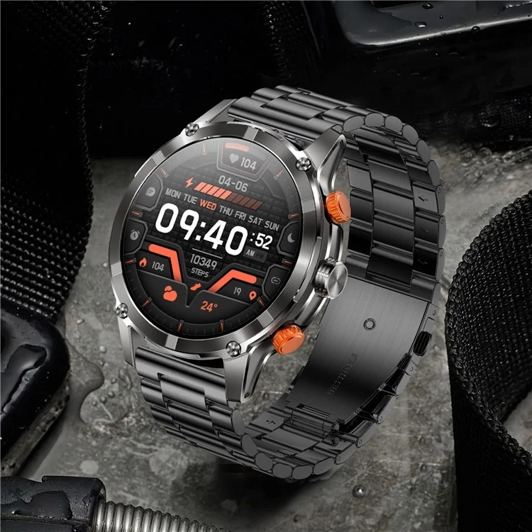 CF55 Steel Strap Men Smart Watch Heart Rate Monitor Waterproof Bluetooth-compatible Call Outdoor Sports Bracelet - Black