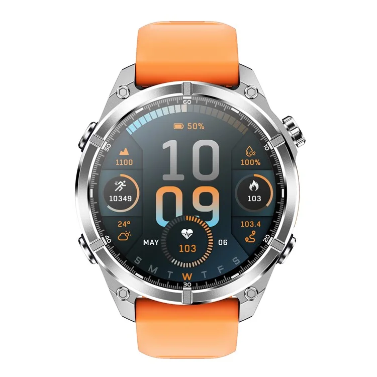 HD300 Silicone Strap Smart Watch Bluetooth-compatible Call Wireless Charging Heart Rate Blood Pressure 3ATM Waterproof Watch - Orange