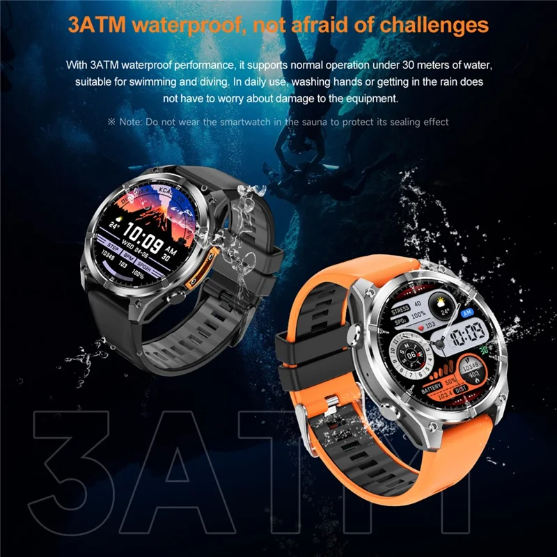 HD300 Smart Watch Bluetooth-compatible Call Wireless Charging Heart Rate Blood Pressure SpO2 3ATM Waterproof Watch with Dual Strap - Black