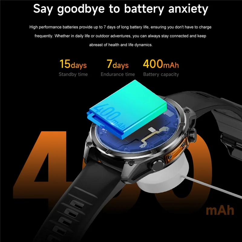 HD300 Smart Watch Bluetooth-compatible Call Wireless Charging Heart Rate Blood Pressure SpO2 3ATM Waterproof Watch with Dual Strap - Black