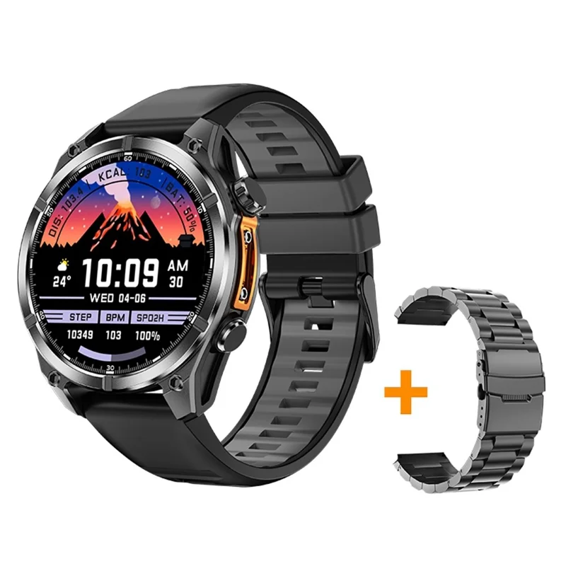 HD300 Smart Watch Bluetooth-compatible Call Wireless Charging Heart Rate Blood Pressure SpO2 3ATM Waterproof Watch with Dual Strap - Black