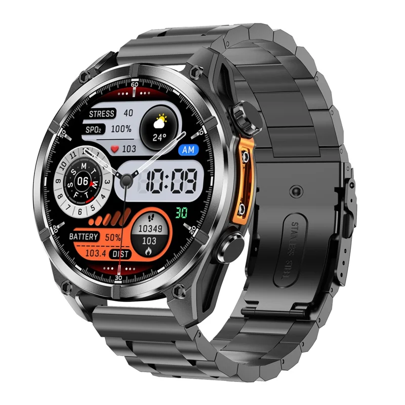 HD300 Smart Watch Bluetooth-compatible Call Wireless Charging Heart Rate Blood Pressure SpO2 3ATM Waterproof Watch with Dual Strap - Black