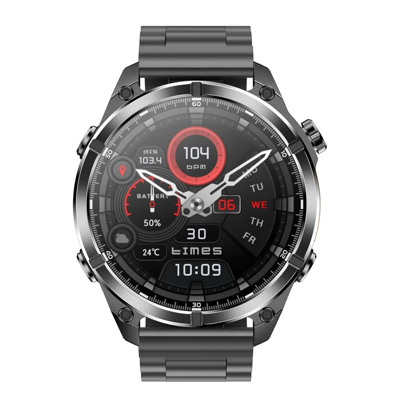 HD300 Smart Watch Bluetooth-compatible Call Wireless Charging Heart Rate Blood Pressure SpO2 3ATM Waterproof Watch with Dual Strap - Black