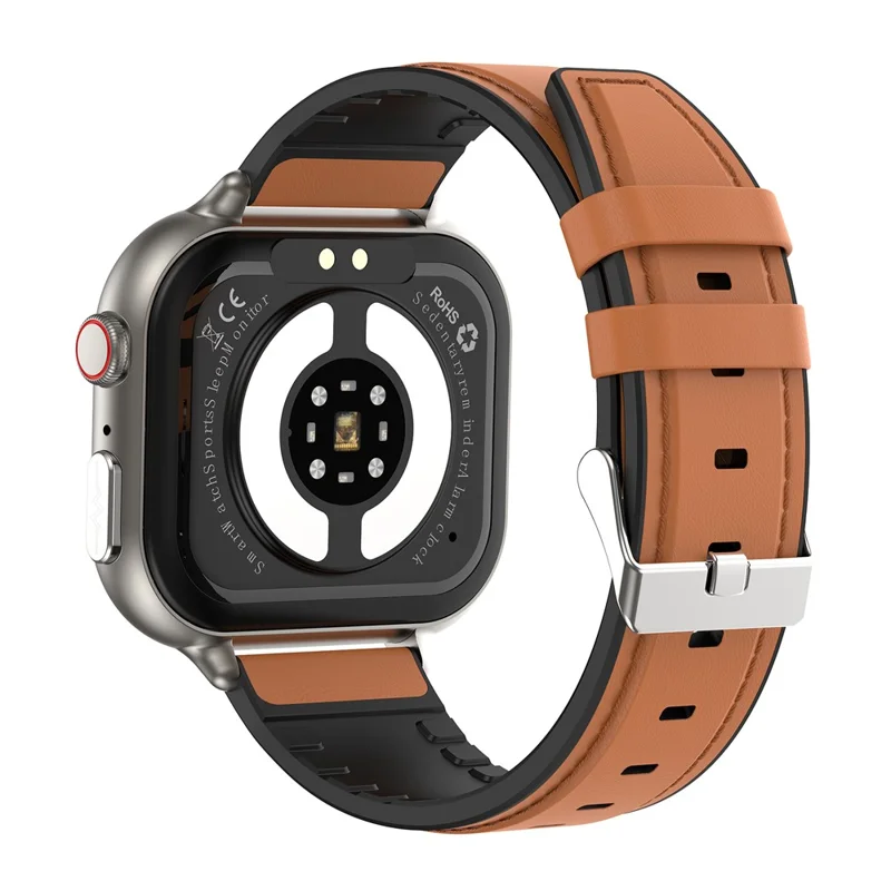 TK17 Smartwatch com Pulseira de Couro, Tela de 1,91 Polegadas, Chamadas Bluetooth, Monitor ECG, Saúde, à Prova d'Água, Pedômetro - Marrom