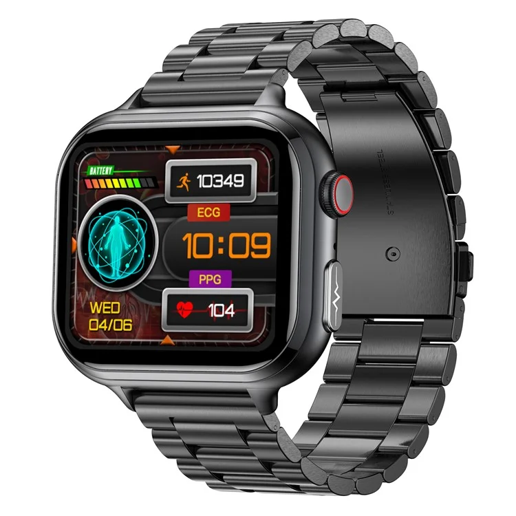 TK17 Smartwatch con Cinturino in Acciaio da 1,91 Pollici con Chiamata Bluetooth, Monitoraggio ECG, Salute, Impermeabile, Contapassi Sportivo - Nero