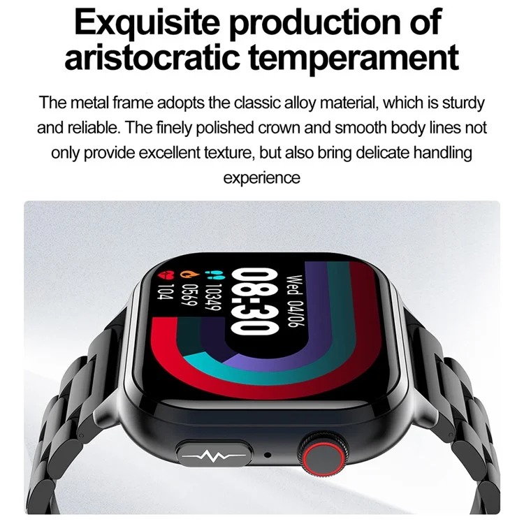 TK17 Smartwatch con Cinturino in Acciaio da 1,91 Pollici con Chiamata Bluetooth, Monitoraggio ECG, Salute, Impermeabile, Contapassi Sportivo - Nero
