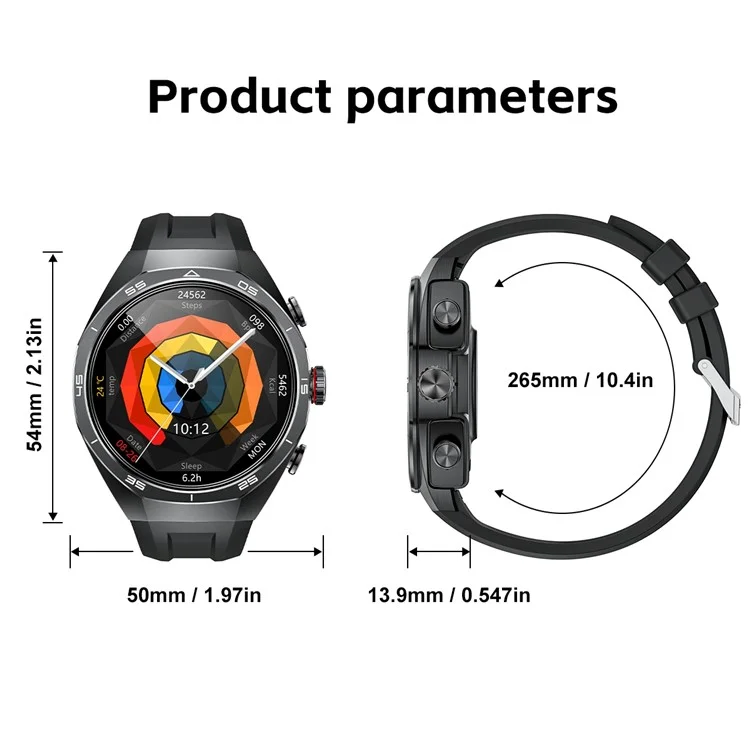GT97 2 in 1 Bluetooth-compatible TWS Earphones 1.53 Inch Round Screen Heart Rate Monitor Smart Watch - Black Leather Strap