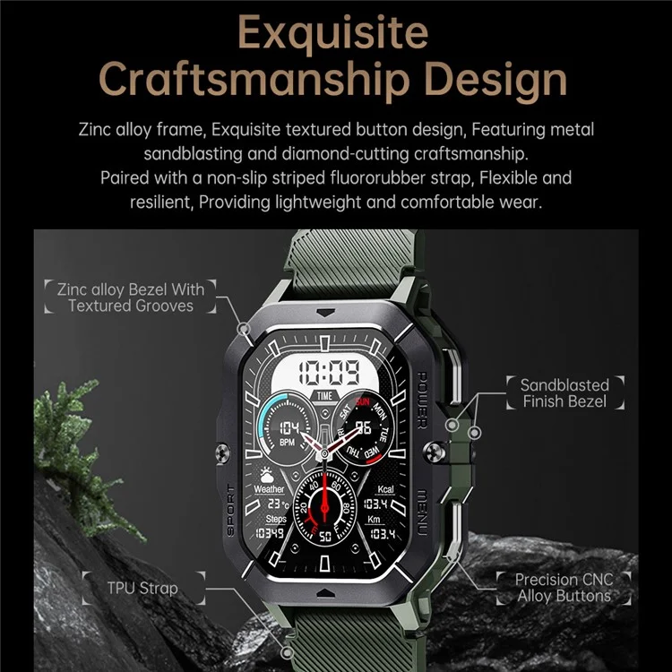 C28 Écran TFT de 2,02 pouces Tracker Sportif Multifonction Extérieur avec Surveillance du Rythme Cardiaque Montre Intelligente - Noir