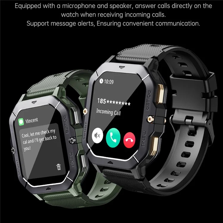 C28 Écran TFT de 2,02 pouces Tracker Sportif Multifonction Extérieur avec Surveillance du Rythme Cardiaque Montre Intelligente - Noir