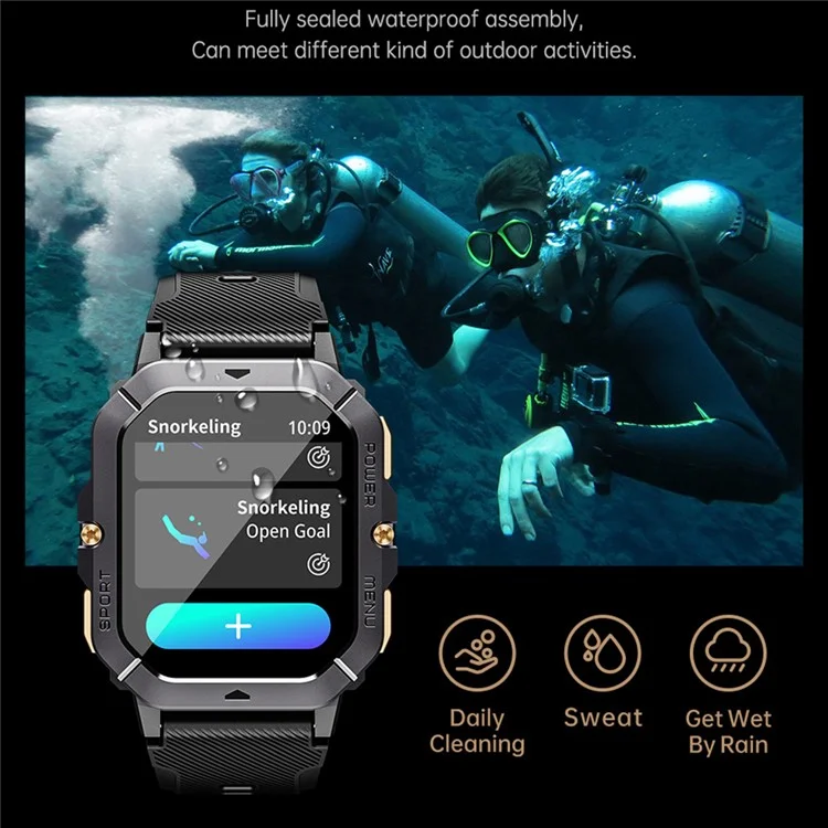 C28 Écran TFT de 2,02 pouces Tracker Sportif Multifonction Extérieur avec Surveillance du Rythme Cardiaque Montre Intelligente - Noir