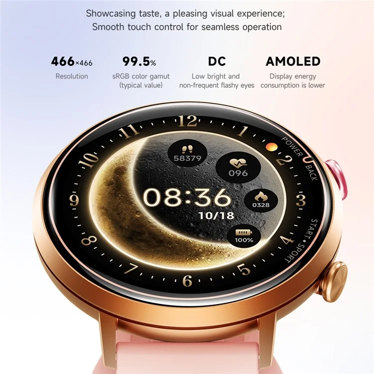 W2 Smart Watch for Women 1.32 Inch AMOLED Screen Health Tracking 5 ATM Waterproof Fitness Tracker - Pink