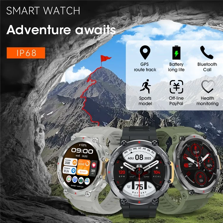 Bulk-Einkauf RUN2 1,5 Zoll Smartwatch Gesundheitsmonitor Bluetooth-kompatibel Anrufe Fitness-Tracker - Schwarz
