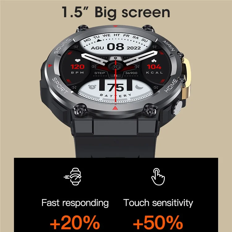Bulk-Einkauf RUN2 1,5 Zoll Smartwatch Gesundheitsmonitor Bluetooth-kompatibel Anrufe Fitness-Tracker - Schwarz