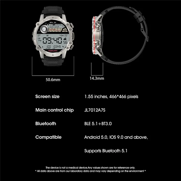 Compra em Bulk RUN8 Smartwatch de 1,55 Polegadas com Monitor de Saúde, Chamadas via Bluetooth, GPS e Rastreamento Esportivo - Preto