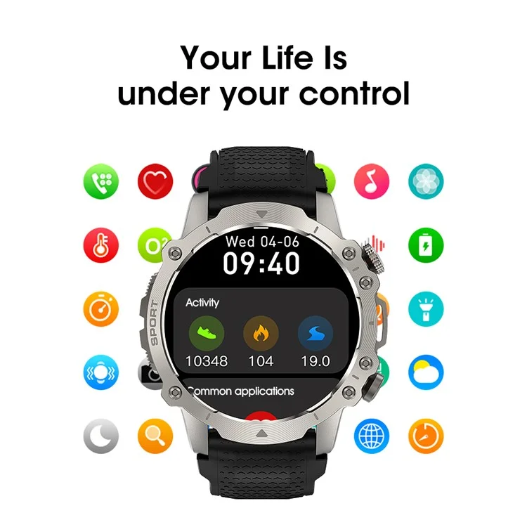 Compra em Bulk RUN8 Smartwatch de 1,55 Polegadas com Monitor de Saúde, Chamadas via Bluetooth, GPS e Rastreamento Esportivo - Preto