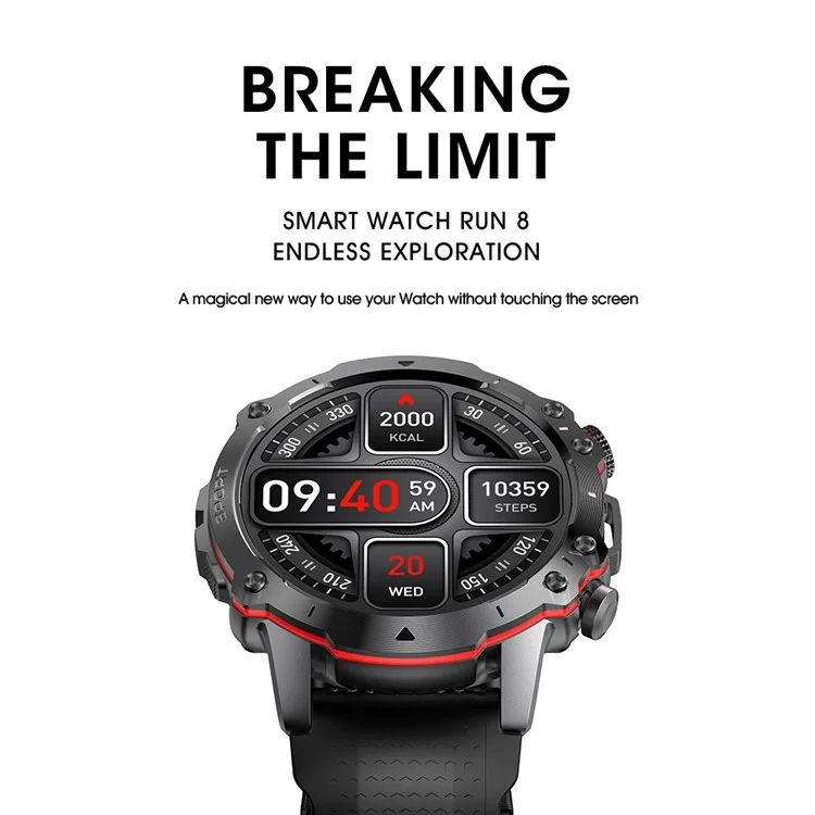 Compra em Bulk RUN8 Smartwatch de 1,55 Polegadas com Monitor de Saúde, Chamadas via Bluetooth, GPS e Rastreamento Esportivo - Preto