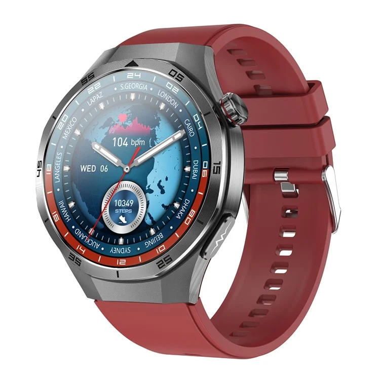 ET456 Silikon-Armband 1,56 Zoll Rundes AMOLED-Display Smartwatch mit Bluetooth-Kompatibilität, Anrufen, EKG-Gesundheitsmonitor und Sportfunktion - Rot