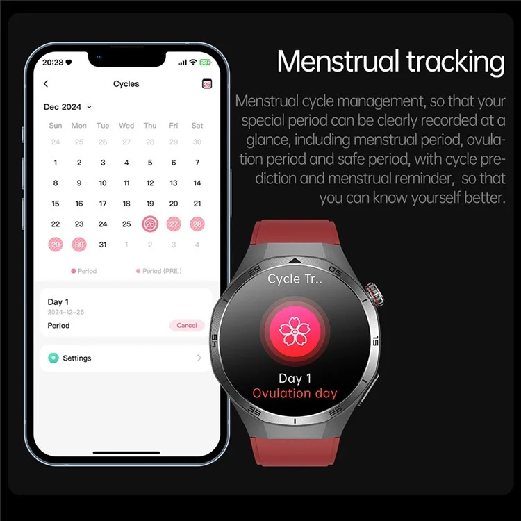 ET456 Silikon-Armband 1,56 Zoll Rundes AMOLED-Display Smartwatch mit Bluetooth-Kompatibilität, Anrufen, EKG-Gesundheitsmonitor und Sportfunktion - Rot