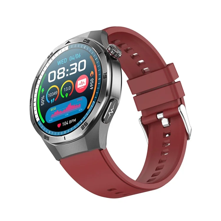 ET456 Silikon-Armband 1,56 Zoll Rundes AMOLED-Display Smartwatch mit Bluetooth-Kompatibilität, Anrufen, EKG-Gesundheitsmonitor und Sportfunktion - Rot