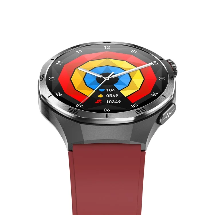 ET456 Silikon-Armband 1,56 Zoll Rundes AMOLED-Display Smartwatch mit Bluetooth-Kompatibilität, Anrufen, EKG-Gesundheitsmonitor und Sportfunktion - Rot