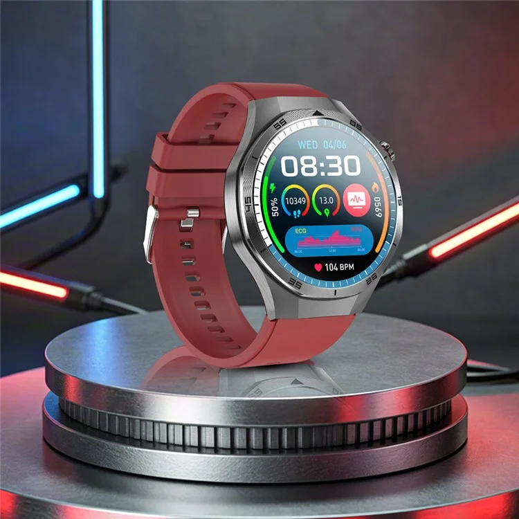 ET456 Silikon-Armband 1,56 Zoll Rundes AMOLED-Display Smartwatch mit Bluetooth-Kompatibilität, Anrufen, EKG-Gesundheitsmonitor und Sportfunktion - Rot