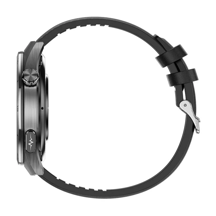 ET456 Leather Strap 1.56 Inch Round AMOLED Screen Smart Watch Bluetooth-Compatible Call ECG Health Monitor Sports Watch - Black