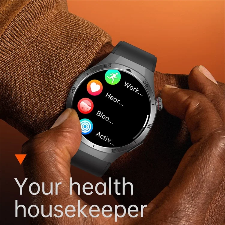 ET456 Leather Strap 1.56 Inch Round AMOLED Screen Smart Watch Bluetooth-Compatible Call ECG Health Monitor Sports Watch - Black