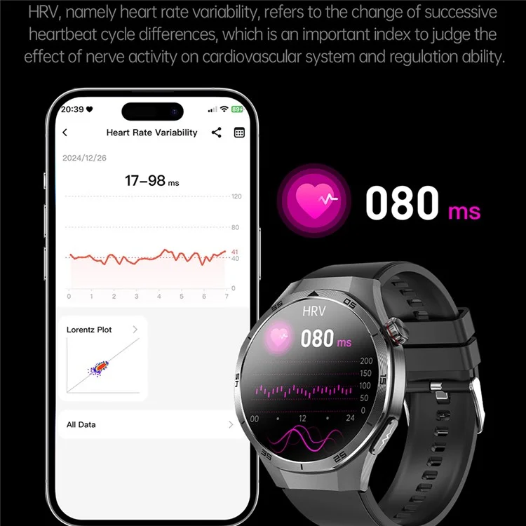 ET456 Leather Strap 1.56 Inch Round AMOLED Screen Smart Watch Bluetooth-Compatible Call ECG Health Monitor Sports Watch - Black