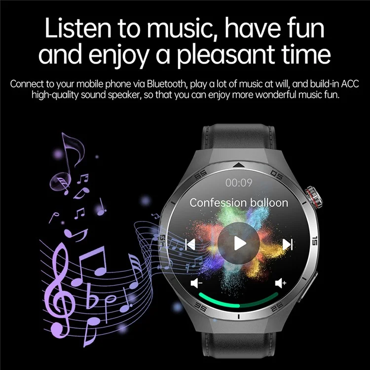 ET456 Leather Strap 1.56 Inch Round AMOLED Screen Smart Watch Bluetooth-Compatible Call ECG Health Monitor Sports Watch - Black